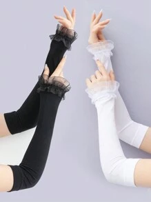 INNNEVV 1 对纯色网眼蕾丝女士防晒袖套情人节