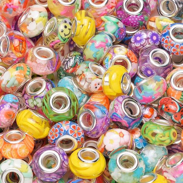 AIPRIDY Girls Lucky Beads Lover Amber Beads, Large Hole Spacer Beads, European Craft Beads For DIY Charm Bracelet Jewelry Making