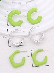 3對/套時尚糖果色幾何層疊梯形C型女耳環 - 糖果色電鍍幾何C形層次感梯形 - 查看 14