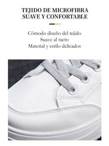 Tenis de Mujer Casuales y Cómodos: Zapatillas Deportivas de PU con Cordones, Suela Antideslizante, Ideales para Fitness, Running y Uso Cotidiano - Blanco - Ver 6