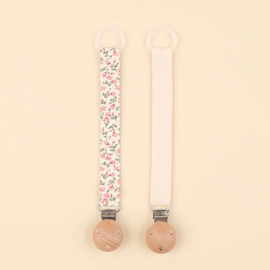2pcs Pacifier Chains, Baby Fashion Pacifier Clip Holder & Beechwood Pacifier Clips, Suitable For Everyday Use - Multicolor - View 1