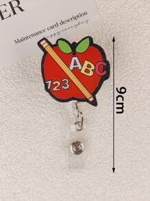 1pc Retractable ID Badge Holder With Letter, Teacher, Apple, Pen, Coffee Elements, Suitable As Teacher Gift Or Student Daily Wear