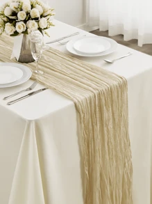 1pc, 90*180cm Cheesecloth Bohemian Polyester Table Runners,Pleated Atmospheric Table Runner,Solid Color Table Cover,Holiday Desktop Decoration Fabric Table Runner,Home Decoration,Dining Table Decor,Room Decor,Wedding Decor