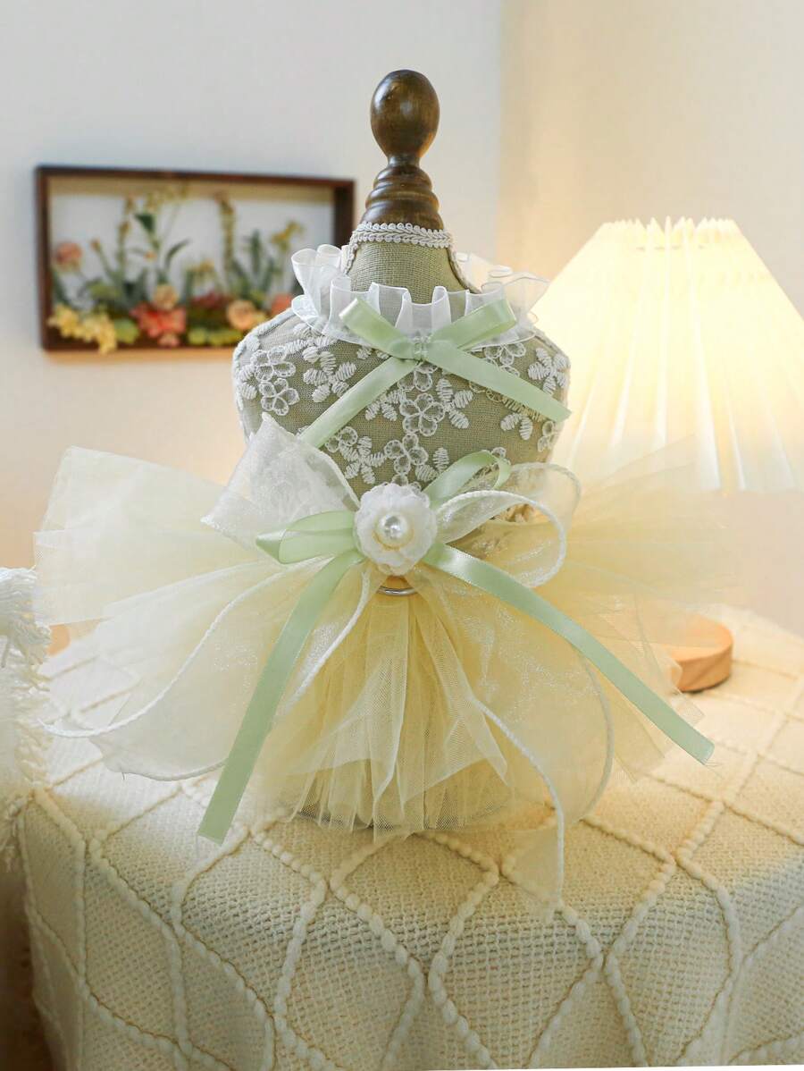 1 Váy Thú Cưng, Thích Hợp Cho Mèo Và Chó Nhỏ, Váy Tutu Lưới Công Chúa Đáng Yêu-Áo Cưới Xanh Mùa Hè - Màu be - Xem 1