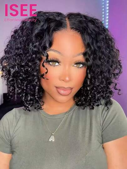 ISEE HAIR Wear Go 6x4 HD 蕾丝无胶卷曲假发自然色 180% 16-30 英寸蕾丝闭合假发预拔和预剪，带有自然发际线，适合初学者日常使用