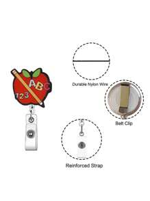 1pc Retractable ID Badge Holder With Letter, Teacher, Apple, Pen, Coffee Elements, Suitable As Teacher Gift Or Student Daily Wear