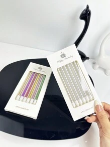 6pcs/set Wax Cake Candle, Textured Cake Decorating Candle For Birthday Party - Silver - View 6