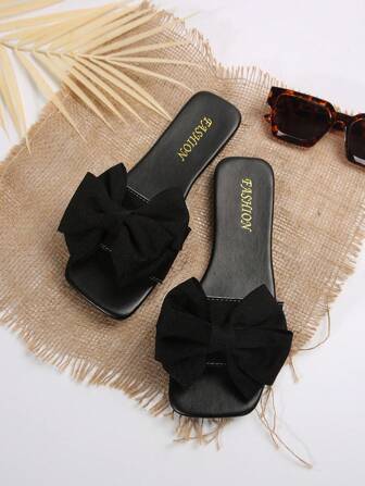 Sandalias planas de mujer de talla grande, cómodas y sencillas, con lazo y punta cuadrada, para verano, playa, casual, moda y uso al aire libre. Regalo de San Valentín