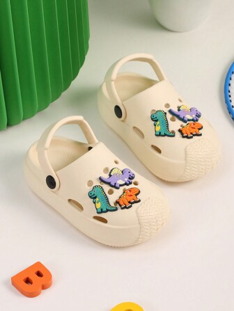 Nuovo arrivo Sandali estivi antiscivolo e confortevoli da bambina, sandali piatti a doppio uso forati a forma di dinosauro, pantofole per vacanze in spiaggia