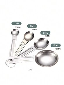1 Set Stainless Steel Measuring Spoons, Creative Kitchen Baking Tools, 4pcs Graduated Measuring Spoons Set - Silver - View 2
