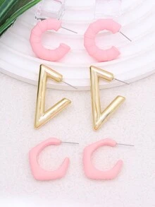 3對/套時尚糖果色幾何層疊梯形C型女耳環 - 糖果色電鍍幾何C形層次感梯形 - 查看 13