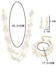 3pcs/Set Fashion Faux Pearl Milky Way Star Design Necklace, Earrings And Bracelet Jewelry Set For Women Valentine's Day Accessories - Gold - View 3