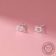 1 Pair Of S999 Silver Cat Shaped Ear Bones With  Screw Stud Earrings, Suitable For Female Students As Gift On Mother's Day - XY-143 - View 9