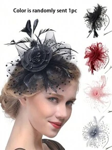 Elegant 1pc Feather Bridal Headband Vintage Mesh Fascinator Tea Party Hair Accessory For Horse Racing Events