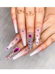 60 viên đá trang trí móng tay 3D, hình trái tim/vuông/giọt nước, đá pha lê lớn màu AB, hợp kim trang trí hình trái tim và giọt nước, dụng cụ tự làm móng (20 kiểu, mỗi kiểu 3 viên) - Nhiều màu - Xem 4