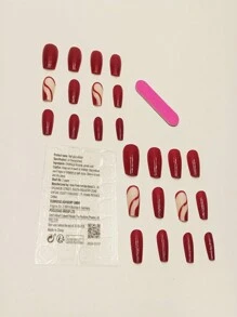 24pcs Pearl Pink & Rose Red Summer Style Short Wear Nail Art Stickers With Jelly Gel And Nail File Press On Nails Nail Supplies