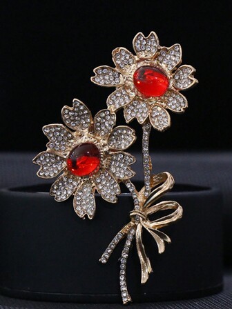 1 件夸张个性化水钻红色向日葵胸针，优雅防眩光胸针礼物