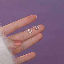 1 Pair Of S999 Silver Cat Shaped Ear Bones With  Screw Stud Earrings, Suitable For Female Students As Gift On Mother's Day - XY-143 - View 7