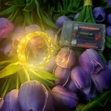 1 件 5 米/196.85 英寸 LED 铜线灯串带电池盒，适用于户外装饰（防水、星形、由 3 节 AA 电池供电，不含电池），适用于小路、庭院、露台的户外花园照明