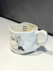 一体式创意不对称造型马克杯，大容量潮流陶瓷杯，家用咖啡杯，牛奶杯，甜品杯， - 彩色 - 查看 12