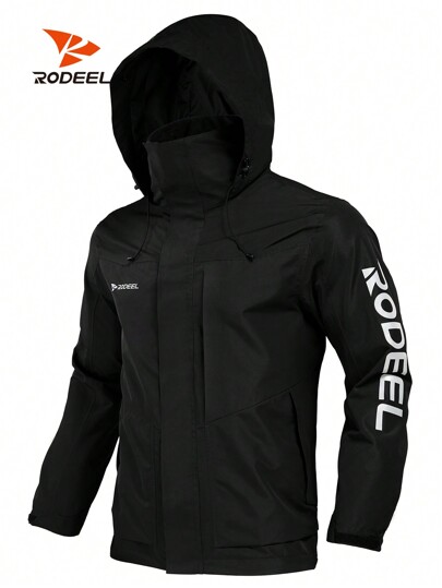 RODEEL Boyfriend Style Men's Waterproof Windbreaker Colorblock Hooded Sports Jacket For Outdoor Hiking, Fishing, Climbing, Camping