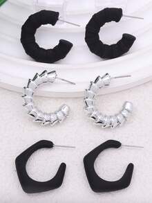 3對/套時尚糖果色幾何層疊梯形C型女耳環 - 糖果色電鍍幾何C形層次感梯形 - 查看 18