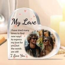 1pc (Customized)Heart Shaped Acrylic Plaque For Couple, Customize Personalized Photos , I Love You Acrylic Plaque, Heart-Shaped Gift Desktop Decoration, For Home Room Living Room Office Decor, Valentine 3.93inchx3.93inch Gifts Birthday Graduation