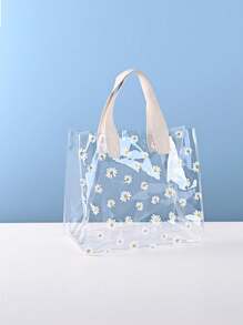 1pc Daisy Pattern Gift Bag, Clear Portable PVC Treat Bag, For Wedding Birthday Party - Clear - View 10