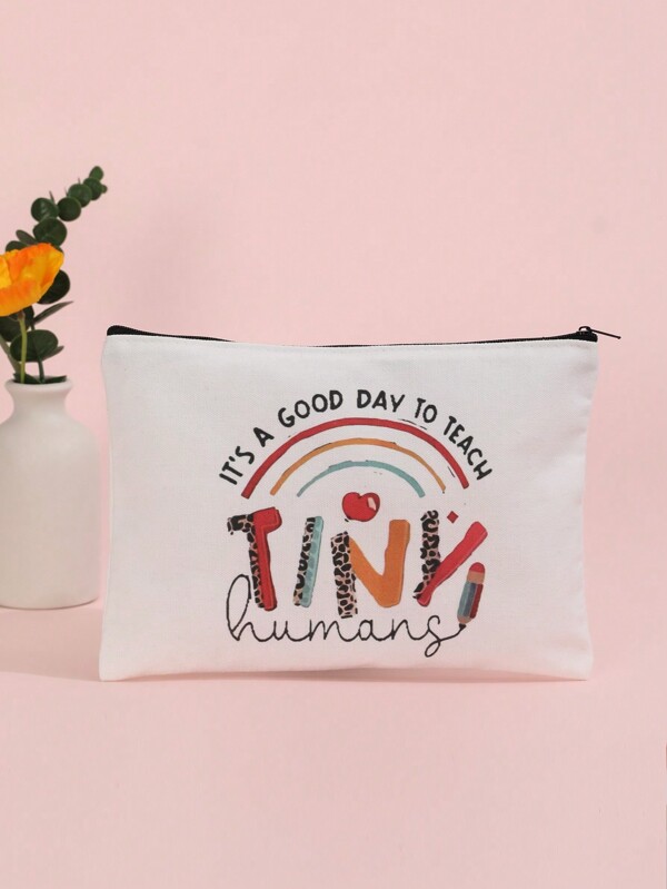 Cute Cartoon Cosmetic Bag For Teacher, Portable Makeup Storage Pouch, Toiletry Organizer & Travel Accessories Makeup Bag Makeup Bags Makeup Organizer Make Up Organizer