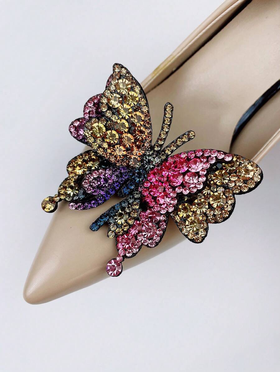 2pcs/Set Removable Fashion Double-Layered Colorful Rhinestone Bow Shoe Clips, Shoes Accessories - Multicolor - View 1