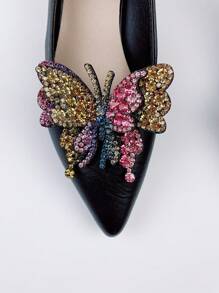 2pcs/Set Removable Fashion Double-Layered Colorful Rhinestone Bow Shoe Clips, Shoes Accessories - Multicolor - View 4