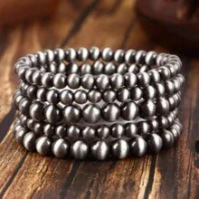 طقم من أساور للمرأة على الطراز الغربي الريفي بطلاء فضي كلاسيكي ومزين بالخرز الكاذب ، أساور المجوهرات النسائية على الطراز البوهيمي الرجعي ، مجموعة أساور المجوهرات الغربية ، أساور نسائية مناسبة للارتداء اليومي أو كهدية في المناسبات - ب-26 - مشاهدة 7