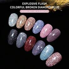 1片装 15毫升 12色闪光片 彩色碎钻凝胶指甲油 可卸除 UV/LED灯指甲油 女士礼物 DIY居家美甲 - 彩色 - 查看 2