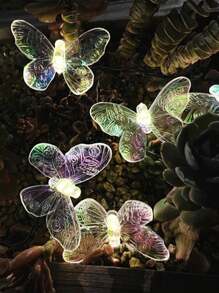 1pc LED Solar Powered Butterfly Fairy Lights String, Waterproof Outdoor Camp Atmosphere Lamp, Garden Decorative Colorful Light, Butterfly Shaped Lamp Fall Decor House Decor Outdoor Decor