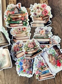 1 Set Adesivi Casa Libro Retrò Acquerello, modello cartone animato, finitura glitter, autoadesivi, carta opaca, monouso, per album diario scrapbooking, decorazioni carine e traslucide