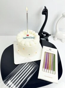 6pcs/set Wax Cake Candle, Textured Cake Decorating Candle For Birthday Party - Silver - View 4