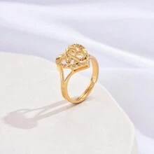 1 件女孩镂空 26 个英文字母可调节结婚戒指 - 金黃色 - 查看 8