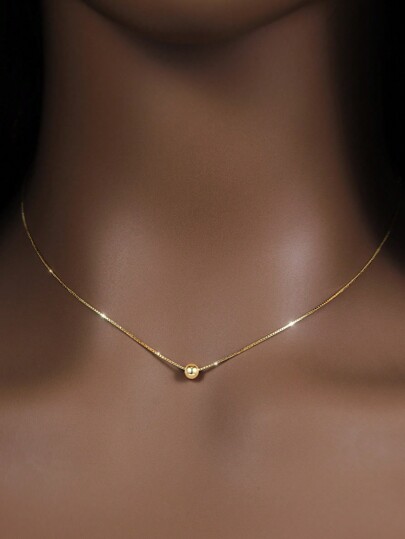 ELSEDES 1pc Fashionable Charm S925 Silver Ball Shaped Simple Short Clavicle Chain Necklace For Women's Daily Or Party Wear