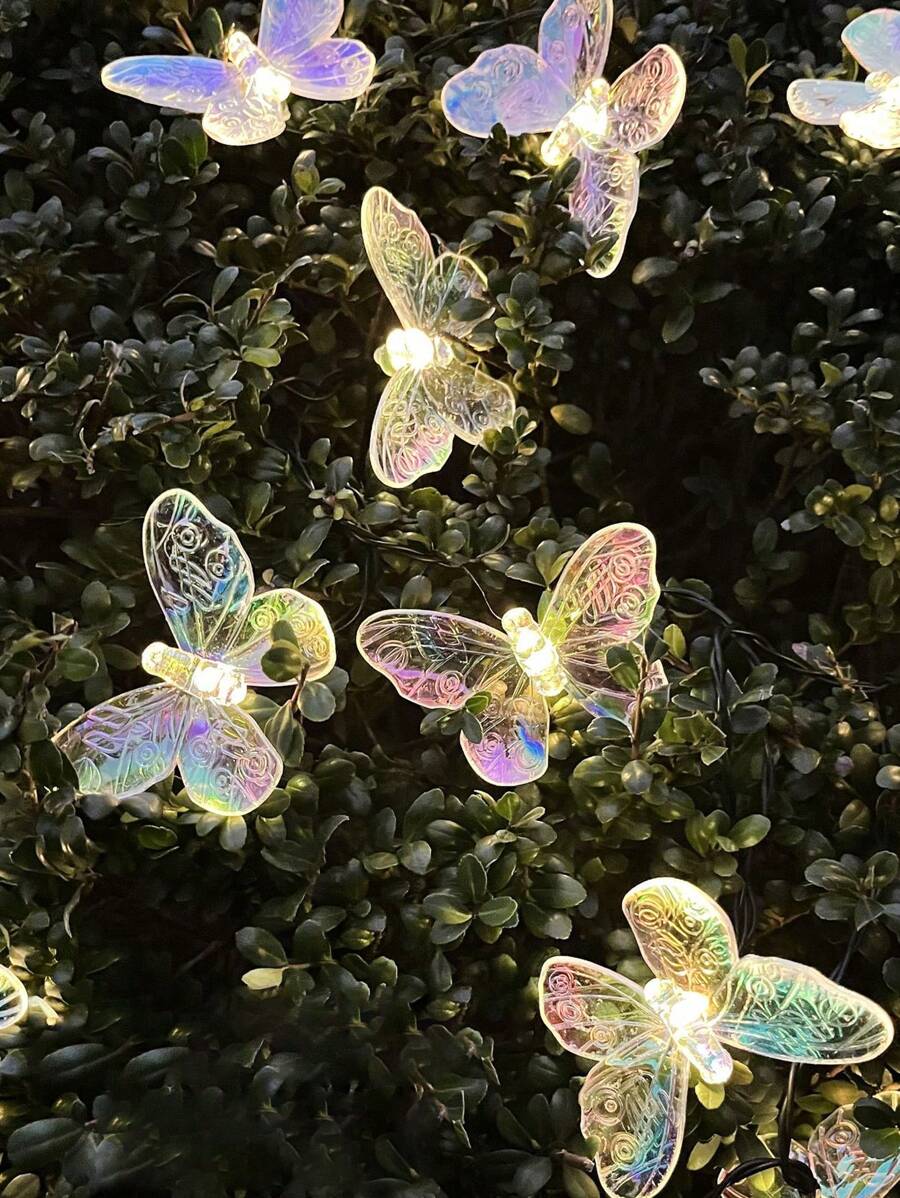 1pc LED Solar Powered Butterfly Fairy Lights String, Waterproof Outdoor Camp Atmosphere Lamp, Garden Decorative Colorful Light, Butterfly Shaped Lamp Fall Decor House Decor Outdoor Decor
