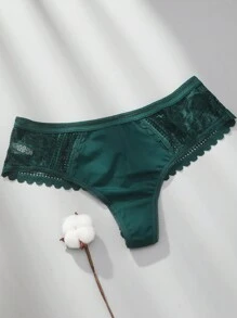 VKME Set de 3 Tangas de lencería sexy de cintura baja con contraste de encaje calado