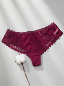 VKME Set de 3 Tangas de lencería sexy de cintura baja con contraste de encaje calado