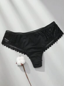 VKME Set de 3 Tangas de lencería sexy de cintura baja con contraste de encaje calado