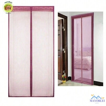 Cortinas antimosquitos para cocina, malla magnética para puerta, cierre automática,Malla pequeña de alta densidad con encaje de decoración, cierre magnético fuerte antimosquitos, raya de Color sólido, pantalla de cortina de puerta gruesa