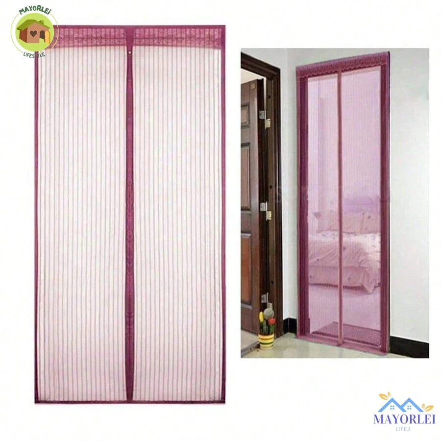 Cortinas antimosquitos para cocina, malla magnética para puerta, cierre automática,Malla pequeña de alta densidad con encaje de decoración, cierre magnético fuerte antimosquitos, raya de Color sólido, pantalla de cortina de puerta gruesa - Rojo - Ver 1