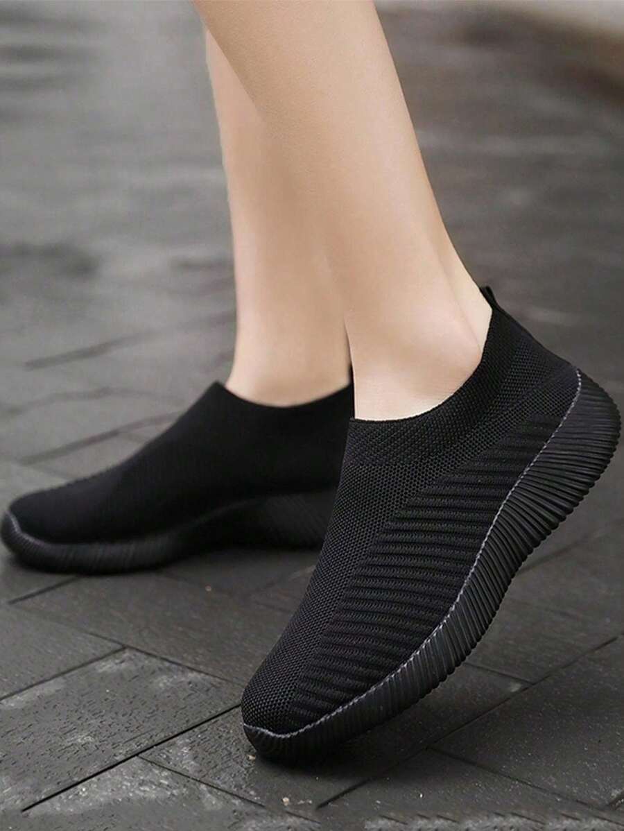 Summer Mesh Sports Casual Running Work Shoes Black Lightweight Socks Sneakers Walking Shoes - Black - View 1