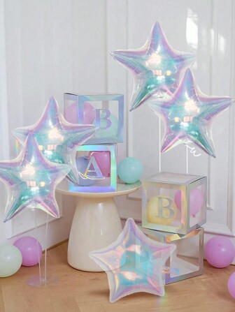 5 st. 19-tums genomskinliga glitterstjärnfolieballonger, holografiska stjärnfolieballonger, perfekta för födelsedagskalas, bröllop, förlovningar och temadekorationer (helium stöds ej), alla hjärtans dag för skolstart