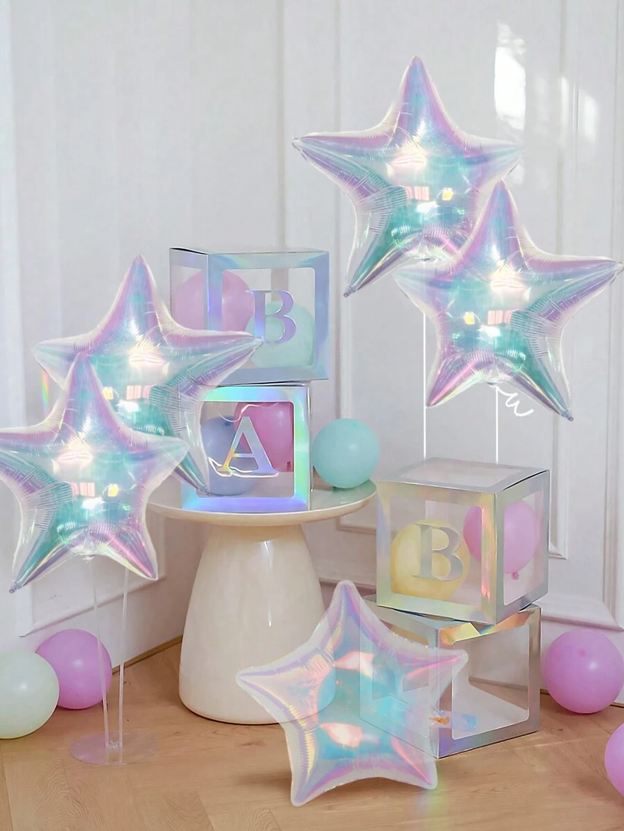 5pcs 19-Inch Clear Glitter Star Foil Balloon, Holographic Star Foil Balloon, Ideal For Birthday Parties, Weddings, Engagements And Theme Decorations (Helium Not Supported), Back To School Valentine Day - Nhiều màu - Xem 1