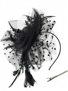 Elegant 1pc Feather Bridal Headband Vintage Mesh Fascinator Tea Party Hair Accessory For Horse Racing Events