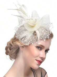 Elegant 1pc Feather Bridal Headband Vintage Mesh Fascinator Tea Party Hair Accessory For Horse Racing Events