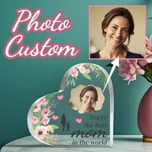 1 pieza Placa de acrílico en forma de corazón personalizada con fotos, regalos para hija e hijo para una gran mamá, mensaje "Eres la mejor madre del mundo", ideal para el Día de la Madre, decoración del hogar, la oficina y regalo de San Valentín y Fin de Año - Rosa - Ver 1